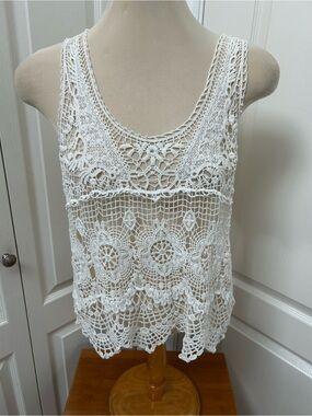 Streetwear Society Cream Crochet Lace Tank Top
